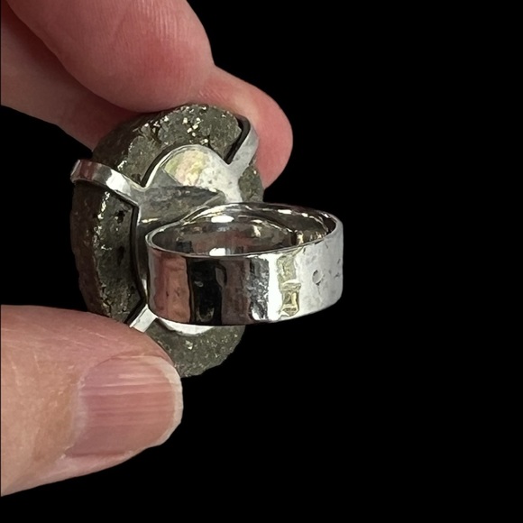 Silver Pyrite Druzy Adjustable Ring - Picture 7 of 11